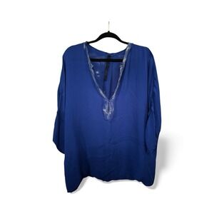 Jaga Royal Blue Deep V Blouse Designer Luxury